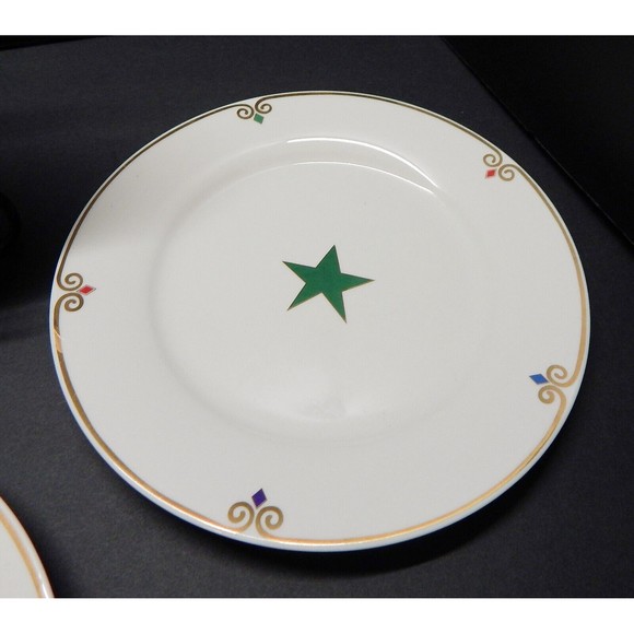 Pier 1 Imports Celebration Salad Plate Red Blue Green Purple Stars Set of 4 - Picture 5 of 14